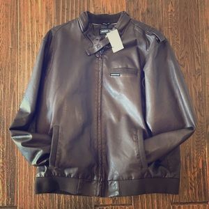 Members Only Brown Faux Leather Racer Jacket XXL
